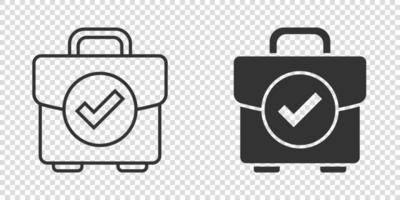 Briefcase accept icon in flat style. Portfolio approval vector illustration on white isolated background. Confirm business concept.