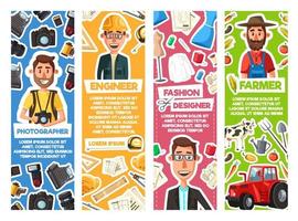 ingeniero, fotógrafo, diseñador de moda, agricultor vector