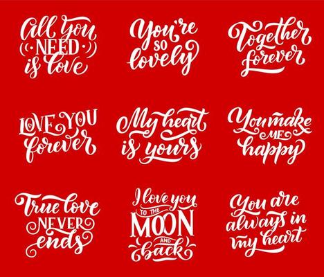 Love quotes vector lettering calligraphy