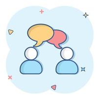 Speak chat sign icon in comic style. Bubble dialog vector cartoon illustration on white isolated background. Team discussion button business concept splash effect.