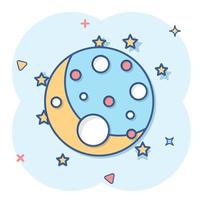 planeta en el espacio al estilo cómico. luna y estrellas ilustración vectorial de dibujos animados sobre fondo aislado. concepto de negocio de signo de efecto de salpicadura de astronomía. vector