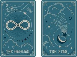 The Magician and The Star tarot card illustration fortune telling occult mystic esoteric. Celestial Tarot Cards Basic witch tarot vector
