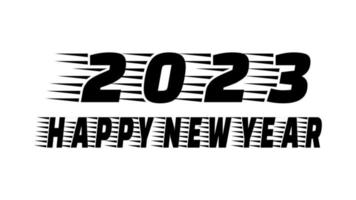 feliz año nuevo 2023 diseño de texto de carreras. portada del diario de negocios para 2023 con deseos. plantilla de diseño de folleto, tarjeta, banner. ilustración vectorial aislado sobre fondo blanco. vector