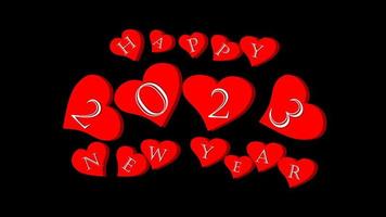 2023 Happy New Year with red love icon isolated on black background vector