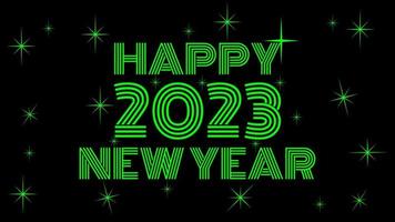 Happy New Year 2023 green text shiny green light with black background vector