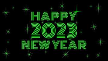 feliz año nuevo 2023 texto verde luz verde brillante con vector de fondo negro