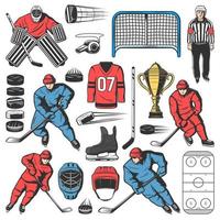 Ice hockey players outfit, team equipment vector