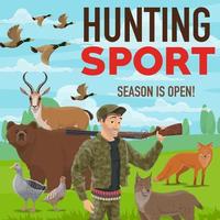 deporte de caza animales y aves de la vida silvestre del bosque vector