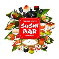 Japanese cuisine, sushi and roll bar vector