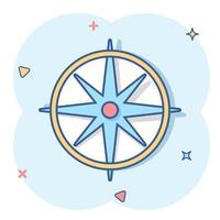 Global navigation icon in comic style. Compass gps vector cartoon illustration on white isolated background. Location discovery business concept splash effect.