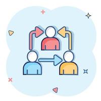 People referral icon in comic style. Business communication cartoon vector illustration on white background. Reference teamwork splash effect business concept.