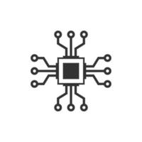 Computer chip icon in flat style. Circuit board vector illustration on white isolated background. Cpu processor business concept.