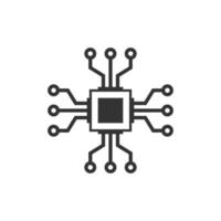 Computer chip icon in flat style. Circuit board vector illustration on white isolated background. Cpu processor business concept.