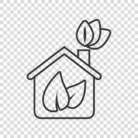 House with leaf icon in flat style. Flower garden vector illustration on white isolated background. Ecology sign business concept.