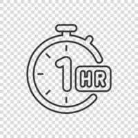 1 hour clock icon in flat style. Timer countdown vector illustration on isolated background. Time measure sign business concept.