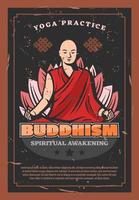 Buddha monk and lotus, buddhism religion vector