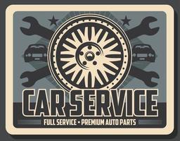 Car service, vector wrenches and tire