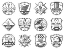 Electricity service, energy power, industry icons vector