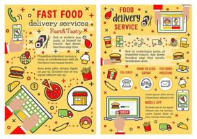 servicio de entrega de comida rápida, pancartas vectoriales vector