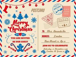 Christmas postcard, holiday party invitation vector
