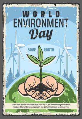 Earth, hands, green leaves. World Environment Day