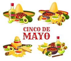 Cinco de Mayo holiday icon of mexican food, drink vector