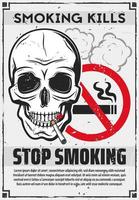 Skull with cigarette, stop smoking concept vector