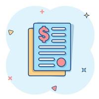 Financial statement icon in comic style. Document cartoon vector illustration on white isolated background. Report splash effect business concept.