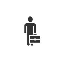 Businessman with briefcase icon in flat style. People manager vector illustration on white isolated background. Employee business concept.