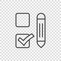 Checklist document icon in flat style. Survey vector illustration on white isolated background. Check mark choice business concept.