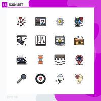 Universal Icon Symbols Group of 16 Modern Flat Color Filled Lines of bright security id insurance user id Editable Creative Vector Design Elements