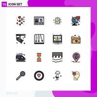 Universal Icon Symbols Group of 16 Modern Flat Color Filled Lines of bright security id insurance user id Editable Creative Vector Design Elements