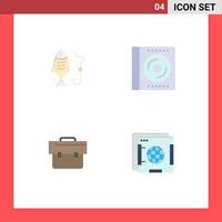 Group of 4 Modern Flat Icons Set for fishing bag hunting compact business Editable Vector Design Elements