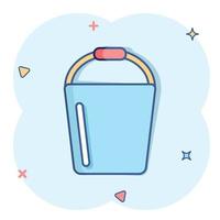 Bucket icon in comic style. Garbage pot cartoon vector illustration on white isolated background. Pail splash effect business concept.