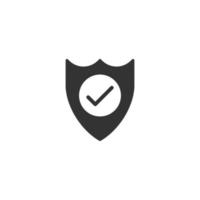 Shield with check mark icon in flat style. Protect vector illustration on white isolated background. Checkmark guard business concept.