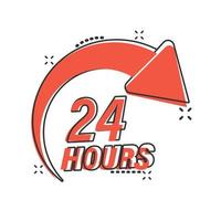 24 hours service icon in comic style. All day business and service cartoon vector illustration on isolated background. Quick service time splash effect sign business concept.