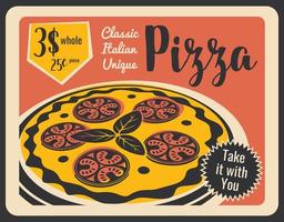 Pizzeria retro menu with pepperoni, vector