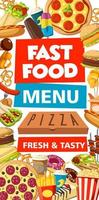 Fast food delivery menu, burgers and pizza vector