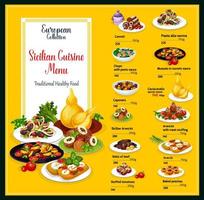 Sicilian cuisine traditional food dishes menu vector