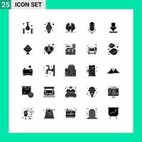 25 Solid Glyph concept for Websites Mobile and Apps arrow mic watch live identity Editable Vector Design Elements