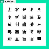 25 concepto de glifo sólido para sitios web móviles y aplicaciones flecha micrófono ver identidad en vivo elementos de diseño vectorial editables vector