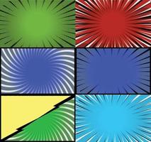 Comic book colorful frames background with halftone rays radial and dotted effects pop art style vector