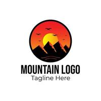 Beautiful mountain logo with sunset background. This logo symbolizes a nature, peace, and calm, this logo also look modern, sporty, simple and young. vector