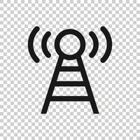 Antenna tower icon in flat style. Broadcasting vector illustration on white isolated background. Wifi business concept.