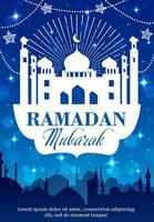 mezquita musulmana, luna, linternas ramadan kareem vector