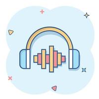 Headphone headset icon in comic style. Headphones vector cartoon illustration pictogram. Audio gadget business concept splash effect.