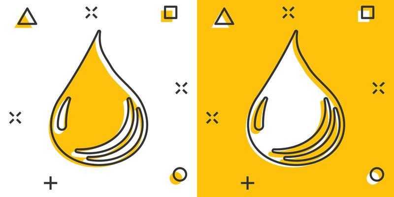 Water drop icon in comic style. Liquid cartoon vector illustration on white isolated background. Droplet splash effect business concept.