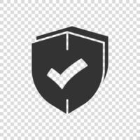 escudo con icono de marca de verificación en estilo plano. proteger la ilustración vectorial sobre fondo blanco aislado. concepto de negocio de guardia de marca de verificación. vector