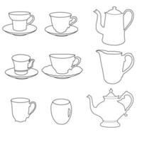 tea utensils in outline vector