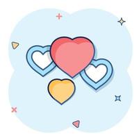 Heart icon in comic style. Love cartoon vector illustration on white isolated background. Romantic splash effect business concept.